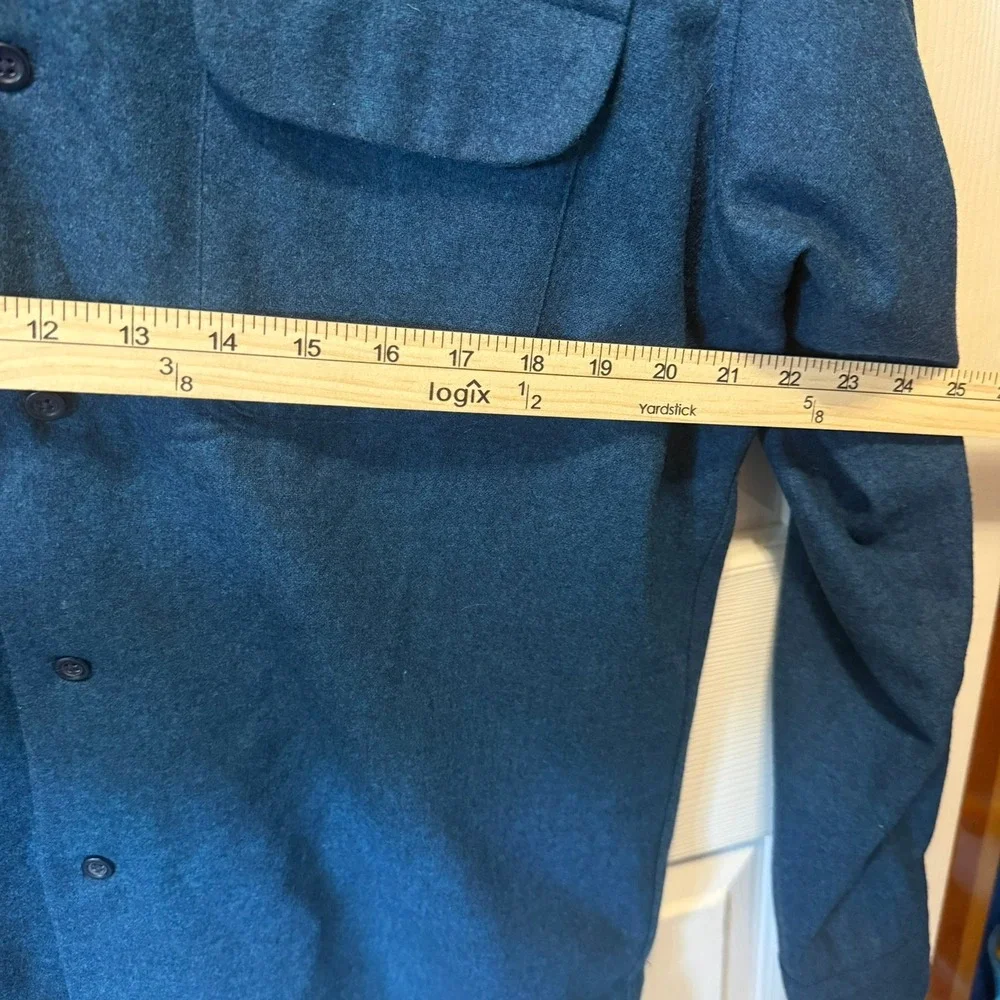 VNTG Pendleton Men L Blue Solid Wool Original Board Shirt Flannel Button Up Fall - Picture 7 of 14